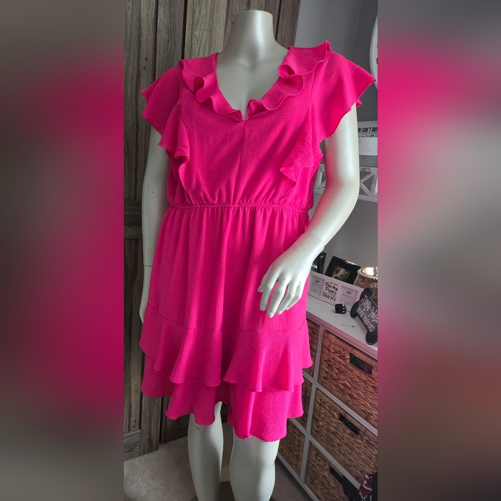 🌹BCBG Pink Flutter Sleeve Midi Dress for Weddings